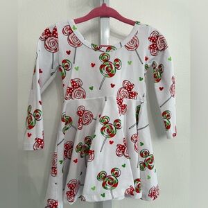 WRK Mickey and Minnie Christmas Lollipop Print Dress - White, Red, Green
